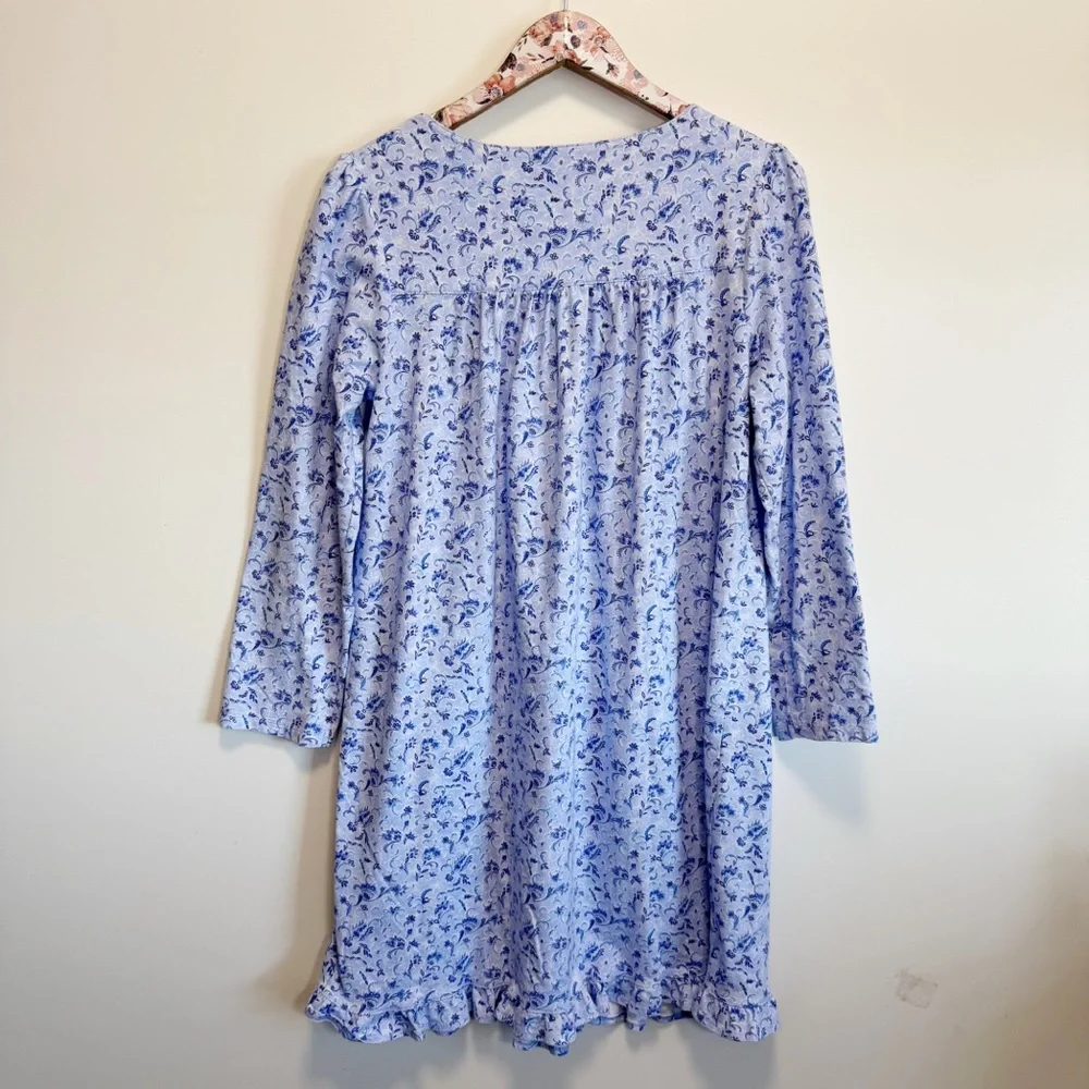 EILEEN WEST Blue Floral Long Sleeve Nightgown Sleep M Medium